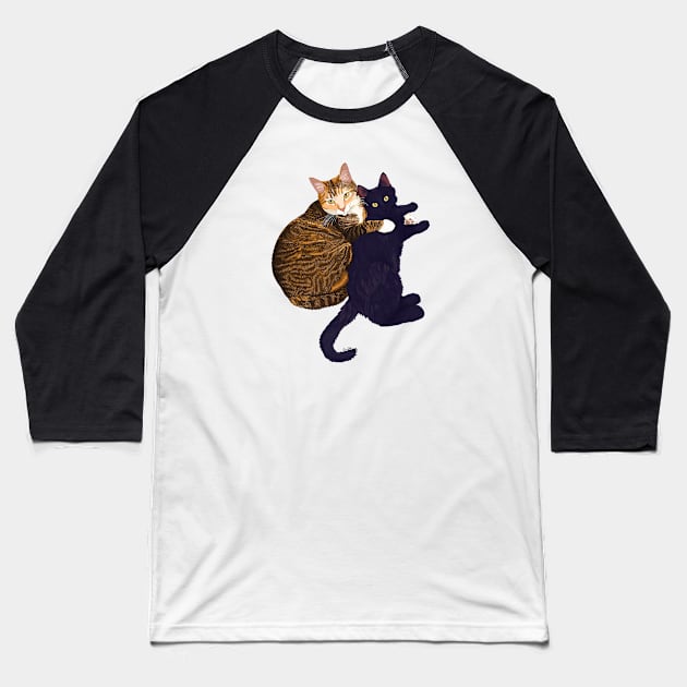 Momma Cat Love - Tabby Cat & Black Kitten Baseball T-Shirt by EcoElsa